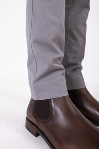 CHINO GABARDINE DE COTON STRETCH GRIS FER - BZV3 - BERNARD ZINS