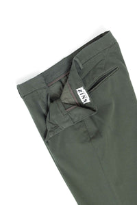 CHINO GABARDINE DE COTON STRETCH VERT MOUSSE - BOAT - BERNARD ZINS