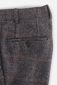 Pantalon à carreaux - fenêtre brun sur fond pied - de - poule gris chiné - BZV3 - BERNARD ZINS