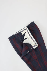 PANTALON CARREAUX MADRAS LIN BLEU SYRAH - BZV3 - BERNARD ZINS