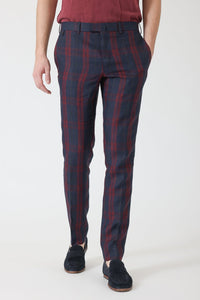 PANTALON CARREAUX MADRAS LIN BLEU SYRAH - BZV3 - BERNARD ZINS