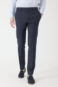 PANTALON CARREAUX SEERSUCKER LAINE & COTON NAVY - BZV3 - BERNARD ZINS