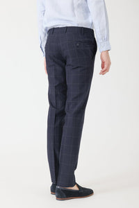 PANTALON CARREAUX SEERSUCKER LAINE & COTON NAVY - BZV3 - BERNARD ZINS