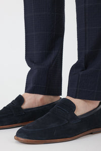 PANTALON CARREAUX SEERSUCKER LAINE & COTON NAVY - BZV3 - BERNARD ZINS