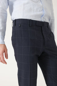 PANTALON CARREAUX SEERSUCKER LAINE & COTON NAVY - BZV3 - BERNARD ZINS