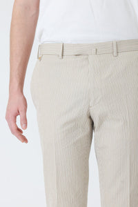 PANTALON COTON SEERSUCKER RAYURES BEIGE IVOIRE - BZV3 - BERNARD ZINS