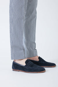 PANTALON COTON SEERSUCKER RAYURES BLEU DENIM - BZV3 - BERNARD ZINS