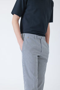 PANTALON COTON SEERSUCKER RAYURES BLEU DENIM - BZV3 - BERNARD ZINS