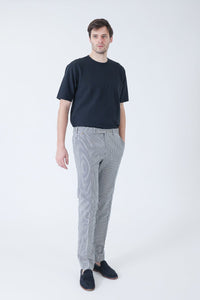 PANTALON COTON SEERSUCKER RAYURES BLEU DENIM - BZV3 - BERNARD ZINS