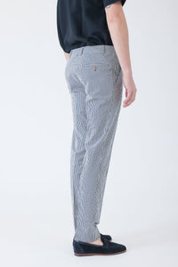 PANTALON COTON SEERSUCKER RAYURES BLEU DENIM - BZV3 - BERNARD ZINS