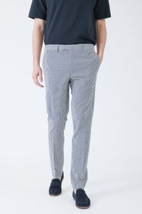 PANTALON COTON SEERSUCKER RAYURES BLEU DENIM - BZV3 - BERNARD ZINS