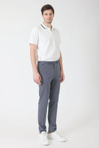 PANTALON COTON STRETCH BLEU GRIS - BZV3 - BERNARD ZINS