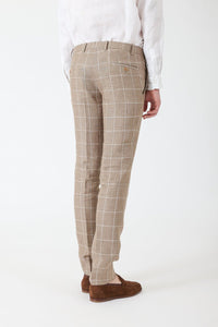 PANTALON EN LIN CARREAU FENETRE BEIGE MORANDI - BZV3 - BERNARD ZINS