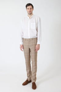 PANTALON EN LIN CARREAU FENETRE BEIGE MORANDI - BZV3 - BERNARD ZINS