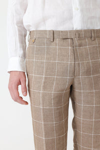 PANTALON EN LIN CARREAU FENETRE BEIGE MORANDI - BZV3 - BERNARD ZINS