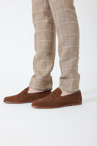 PANTALON EN LIN CARREAU FENETRE BEIGE MORANDI - BZV3 - BERNARD ZINS