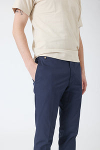 PANTALON GABARDINE DE COTON STRETCH MARINE - BZV3 - BERNARD ZINS