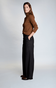 Pantalon laine Chloé rayure tennis caramel marron cuivré - BERNARD ZINS