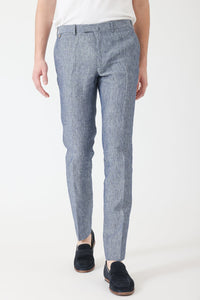 PANTALON LIN ET CHANVRE CHAMBRAY BLEU - BZV3 - BERNARD ZINS