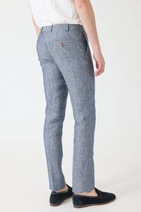 PANTALON LIN ET CHANVRE CHAMBRAY BLEU - BZV3 - BERNARD ZINS