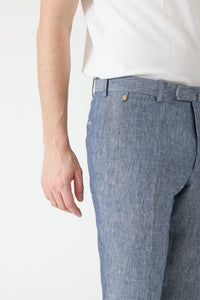 PANTALON LIN ET CHANVRE CHAMBRAY BLEU - BZV3 - BERNARD ZINS