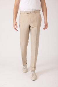 PANTALON LIN ET SOIE BEIGE GRÈS - BZV2 - BERNARD ZINS