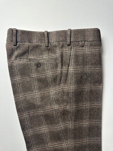 Pantalon Sorbonne en laine à carreaux marron et camel - BERNARD ZINS