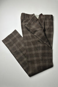 Pantalon Sorbonne en laine à carreaux marron et camel - BERNARD ZINS