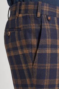 Pantalon Sorbonne en laine recyclée à carreaux marine et camel - BERNARD ZINS