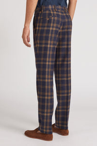 Pantalon Sorbonne en laine recyclée à carreaux marine et camel - BERNARD ZINS