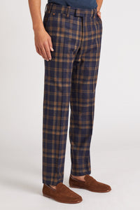 Pantalon Sorbonne en laine recyclée à carreaux marine et camel - BERNARD ZINS