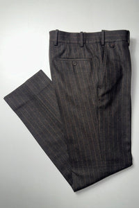 Pantalon Sorbonne PF en laine à rayures tennis marron et cuivre - BERNARD ZINS