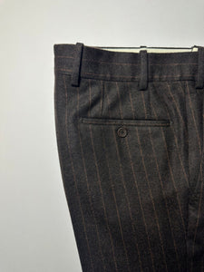 Pantalon Sorbonne PF en laine à rayures tennis marron et cuivre - BERNARD ZINS