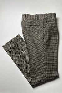 Pantalon Sorbonne PF en laine pied - de - poule marron et taupe - BERNARD ZINS
