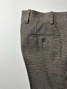 Pantalon Sorbonne PF en laine pied - de - poule marron et taupe - BERNARD ZINS